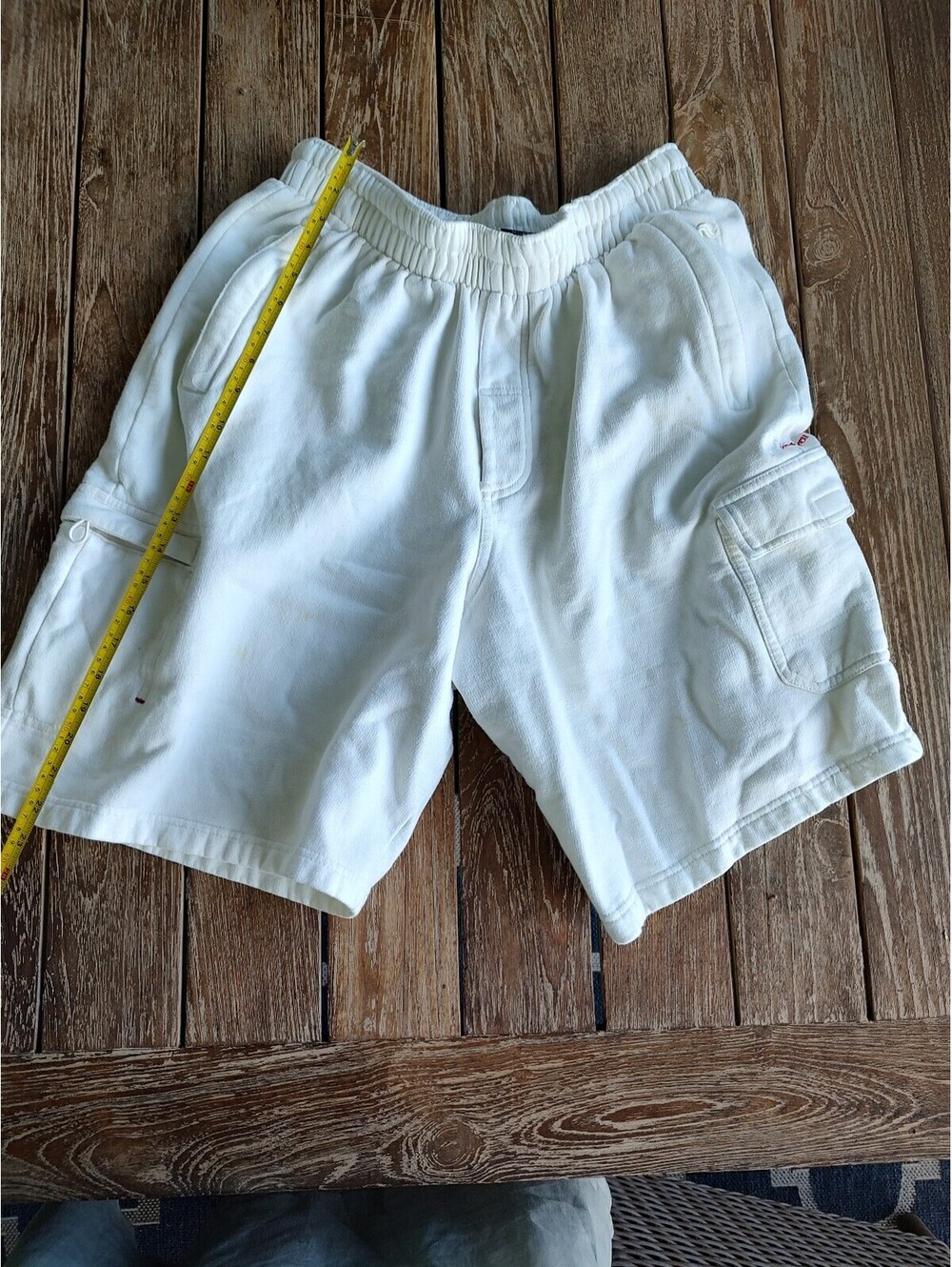 Vintage Y2K Streetwear FUBU The Collection Cream fleece Cargo Sweat Shorts XL